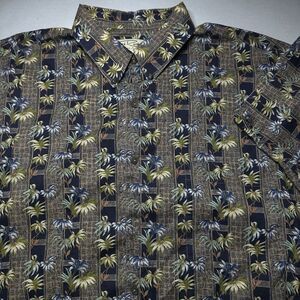 Tori Richard Leaf Floral Print Hawaiian Shirt Short Sleeve Brown & Black Size XL